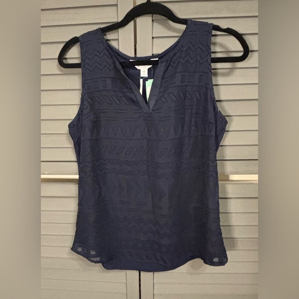 NWT Market & Spruce Navy Geometric Patterned Sleeveless Blouse Medium Petite